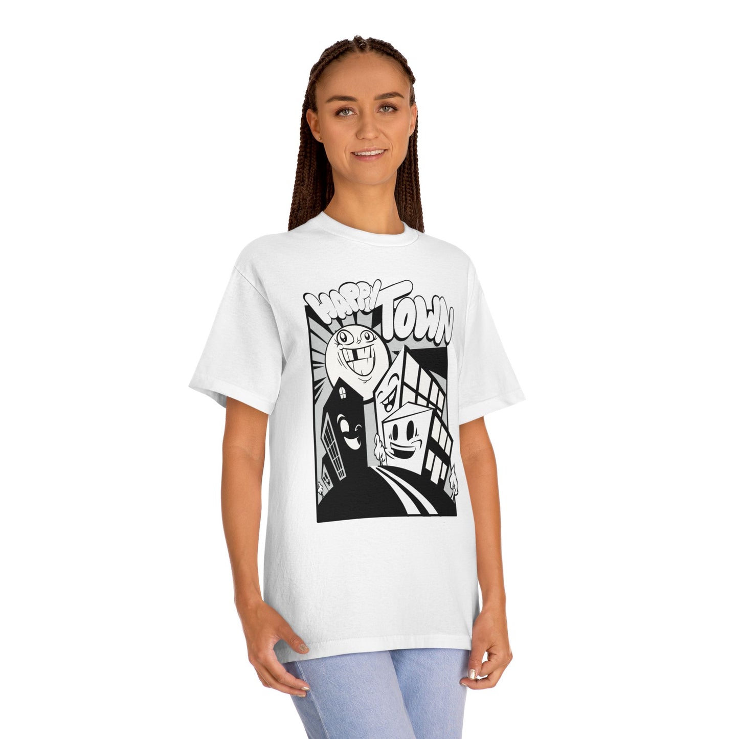 Happy Town Unisex Classic Tee - Fun Graphic T-Shirt, Gift for Friends, Casual Wear, Streetwear Style