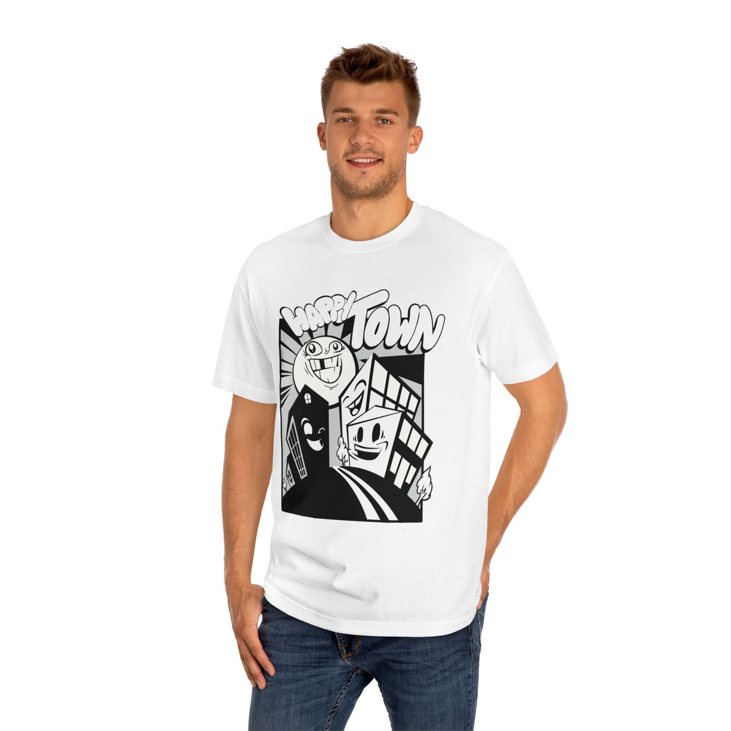 Happy Town Unisex Classic Tee - Fun Graphic T-Shirt, Gift for Friends, Casual Wear, Streetwear Style