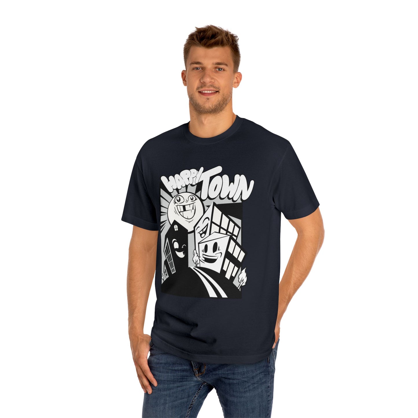Happy Town Unisex Classic Tee - Fun Graphic T-Shirt, Gift for Friends, Casual Wear, Streetwear Style